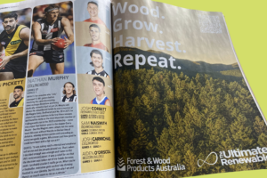 FWPA The Ultimate Renewable™ campaign Grand Final Record Full Page Print Ad